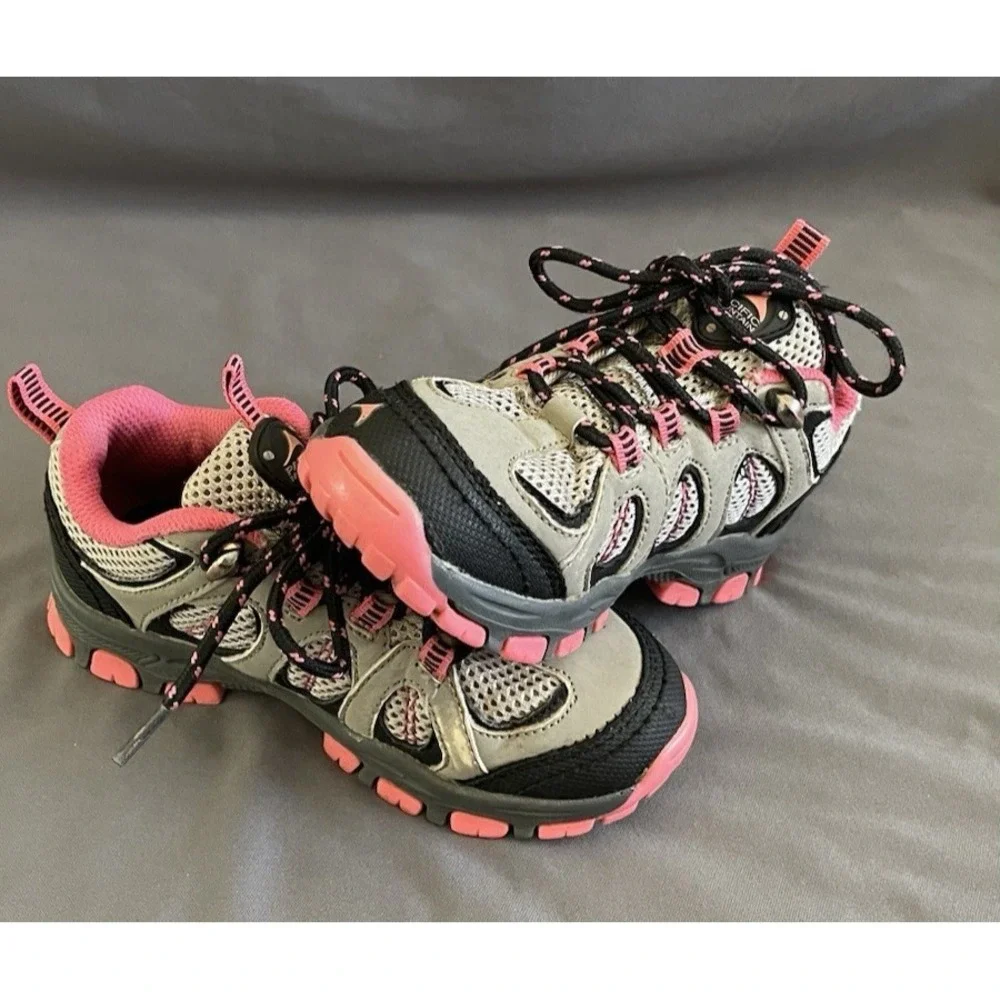 Pacific Mountain Youth Girls Shoe Size 10 Gray Pink Lace Up Hiking Camping